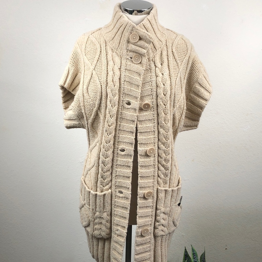 Rough Hewn Wool Cable Knit Cardigan Sweater Vest Medium